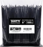 Zip Ties 8 inch Black Zip Ties 1000 Pack, Wire Ties with 50lb Tensile Strength, UV Resistant Cable Ties, Self-locking Plastic Ties for Indoor and Outdoor Use, by Tantti.