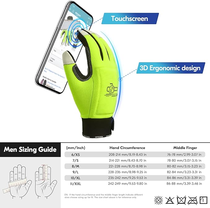 Vgo... Chainsaw Gloves,12-Layer Saw Protection on Left/Both Hand Back,Cow Leather Gloves,Touchscreen