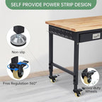 48'' Adjustable Workbench, Heavy Duty Workbench with Drawer, Power Outlet and Lockable Wheels, 2000 LBS Capacity, Work Table Suitable for Office, Garage, Workshop