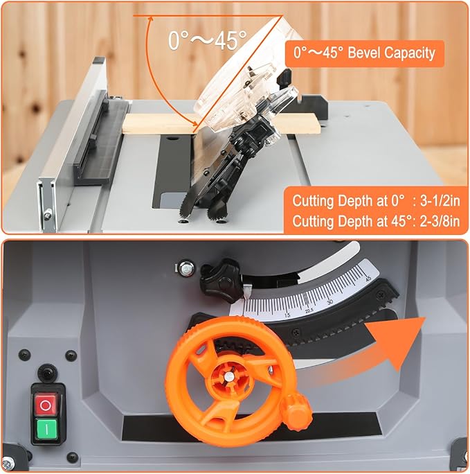 Generic Table Saw 10 Inch, 5500 RPM 15A Powerful Table Saw with Protective Cover, 254 x 15.8 x 24T Blade, 0-45°Cutting Range for Metal, Woodworking, Plastic