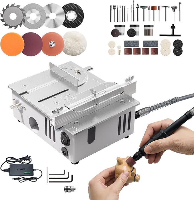 Mini Table Saw for Crafts, Multifunctional Portable Table Saws Adjustable Cutting Angle,Speed,SawDepth; Small Table Saw for Cutting, Grinding, Sanding All-in-one; Tablesaw