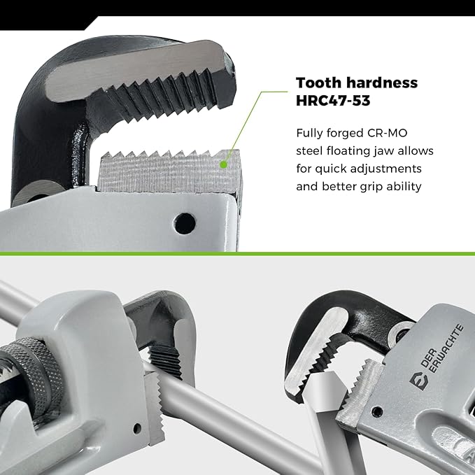 3-Piece Heavy Duty Aluminum Straight Pipe Wrench Set, 10", 14", 18", Adjustable Plumbing Wrench Set, Drop Forged, Exceed GGG standard