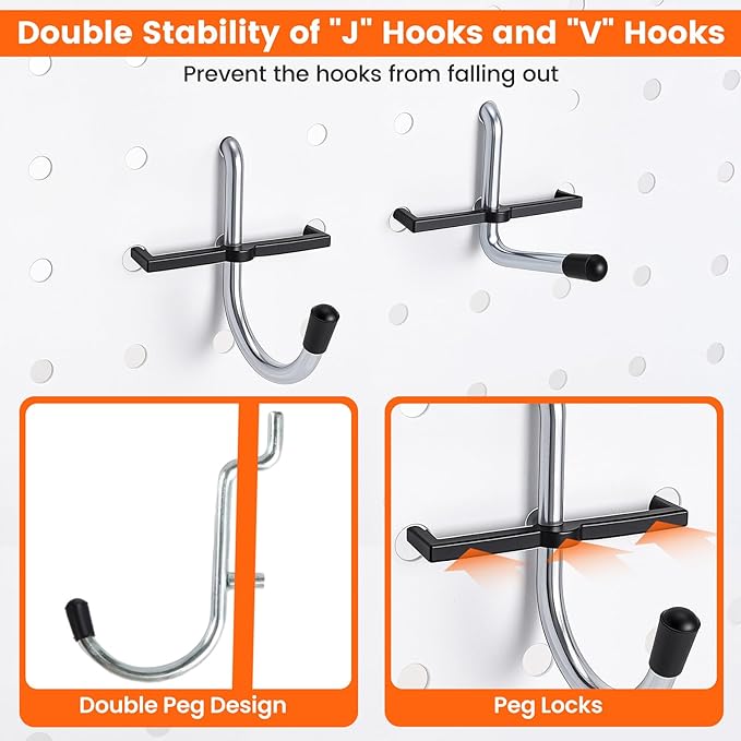 Pegboard Organizer Accessories Kit 155 PCS, Peg Board Hooks Assortment with Bins, Baskets for 1/4 inch Pegboard Wall Organizer, Garage Organization, Workbench, Craft Room, Hanging Tools