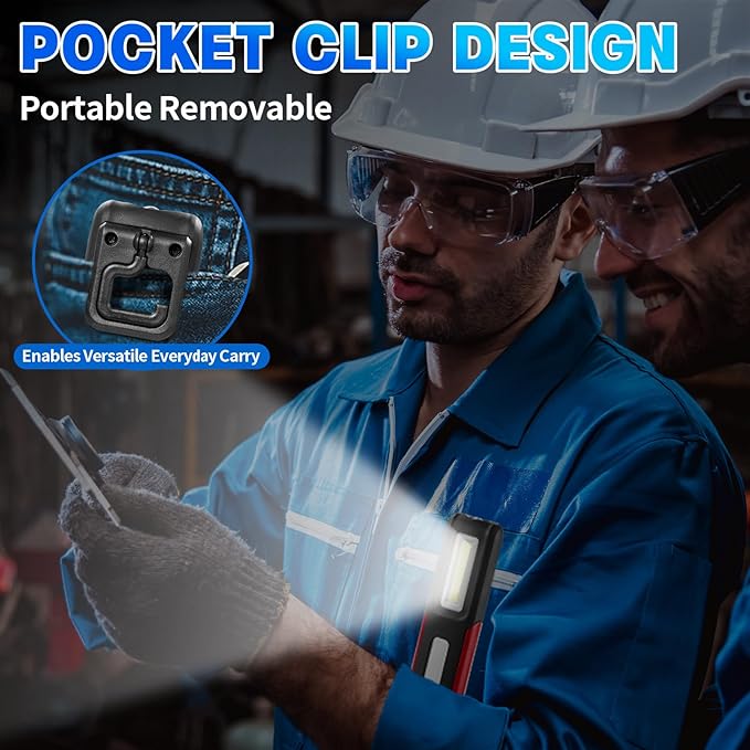 2 PCS Rechargeable LED Flashlight Magnetic Light, Portable Work Light Trouble Lights Lamp for Mechanics, Compact Reliable and Super Bright Flash Light for Tool Gifts for Men(Red)