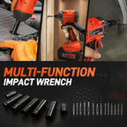 COMOWARE 20V Brushless Impact Wrench, 650N.m (480 ft-lbs) Power Cordless Impact Gun with 4.0Ah Battery & Fast Charger, 1/2" Compact Design, 3-Speed Control (0-3000 RPM), LED Light, 6Pcs Sockets