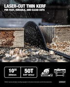 CRALY 10 Inch 50 Teeth Combination Saw Blade, 5/8 Inch Arbor Carbide Tipped Circular Saw Blade, Thin Kerf, Black Ice Coating, for Cutting Wood & Wood Composites with Table Saw, Miter Saw(C1050CT)