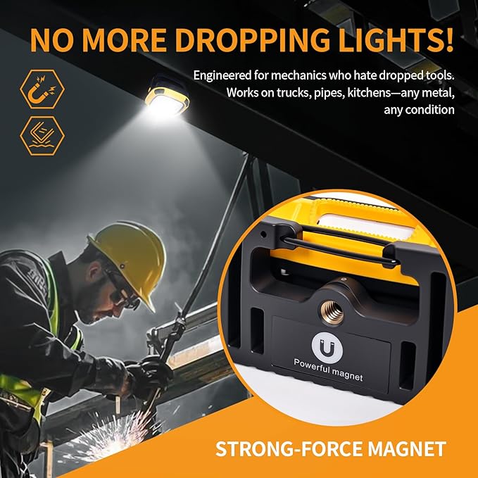 6000mAh Magnetic Work Light Rechargeable with 4000 Lumen IP65 Waterproof, 30H Runtime, 4 Brightness & 4 Color Modes with Red SOS, Strong Magnet Base for Car Repair, Camping, Emergency 2PC