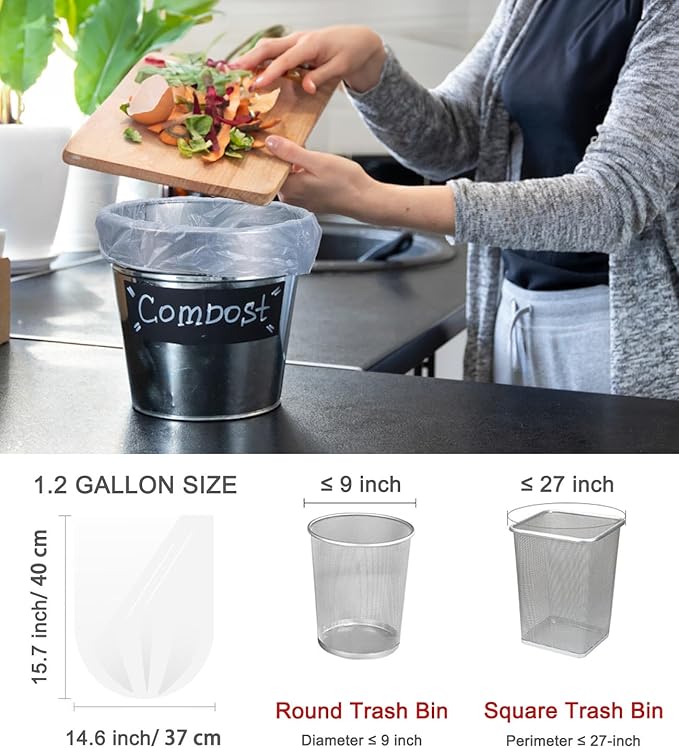 1.2 Gallon Compostable Trash Bags, Small Trash Bags for bathroom office kitchen, Strong Small Garbage Bags fit 4.5-5 Liter Trash Can,1 Gallon-1.5 Gallon,White Compost Bags