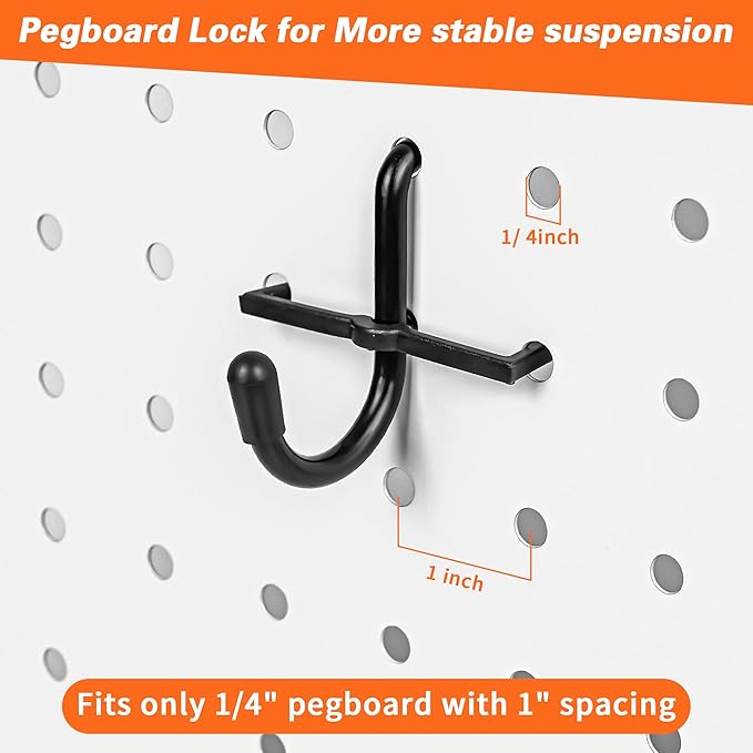 296 PCS Extra Thick Pegboard Hooks for 1/4" Peg Board Hanging Tools, Heavy Duty Metal Black Pegboard Accessories with Pegboard Bins and Peg Locks for Garage Organization