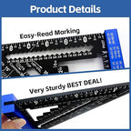 7inch Rafter Square with Carpenter Pencil, 1/8" Precision Heavy Duty Aluminum Woodworking Rule,Laser Etched Scale, Triangle-Ruler Measuring Layout Tool -Blue (Blue & Black)