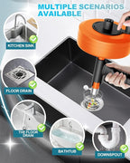 Drain Auger, Plumbing Snake with Drill Adapter, 25 ft Flexible Drain Snake Clog Removal Tool Use Manually or Powered for Kitchen Bathroom Shower Sink, Come with Gloves and Cloth Bag (Orange)