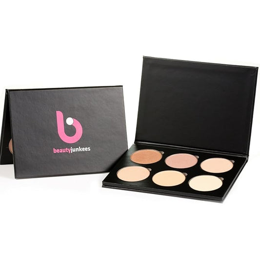 Makeup Highlighter Palette – Beauty Junkees Powder Highlighter Makeup Palette 6 Shades Glow Kit, Face Highlight Make Up Set for Beginners, Professional Quality, Paraben Gluten Cruelty Free Cosmetics-VeraVaultWomen