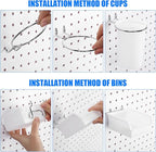 64 Pieces Pegboard Bins Pegboard Cups with Hooks and Loops Peg Hooks Assortment Organizer Accessory for Organizing Accessories Tools Storage Office Workshop Garage Workbench (White)