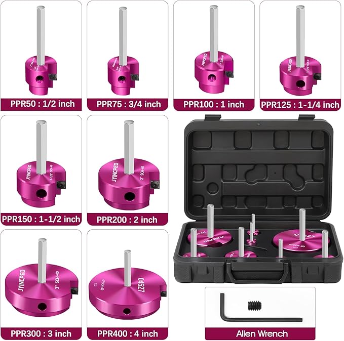 8Pcs PVC Pipe Reamer Kit,PVC Fitting Saver with 1/2",3/4",1",1-1/4",1-1/2",2",3",4" Reamers,PVCs Socket Saver Plumbing Plastic Pipe Reamer Tool Kit for Sch.40 CPVC ABS Hub,Fit Standard 1/2" Drills