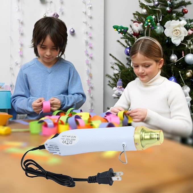 Heat Gun, 110V 300W Handed Hot Air Gun, 3.28FT Ultra-Long Cable Portable Heat Gun with Stand and Power Cord for Shrinking Wrapping PVC, DIY Embossing and Drying Paint (White)