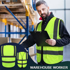 15 Pack Reflective Safety Vests with Pockets and Zipper Construction Work High Visibility Vest for Men Women(Large,Fluorescent Green)