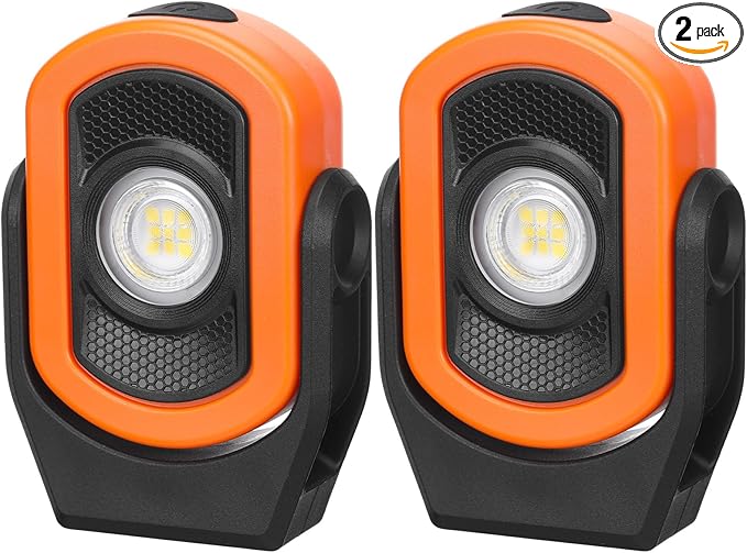 Retisee 2 Pcs 720 Lumens Magnetic Work Light USB Rechargeable LED Flashlight Portable Inspection Light for Car Repair Emergency Lighting Mechanics Workshop (Orange)