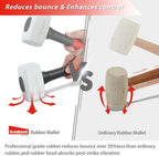 Goldblatt Rubber Mallet 16 oz. Low Recoil Rubber Hammer with Solid Head & Soft-grip Handle, Double-Faced Soft Mallets, Soft Blow Tasks, No Damage for Camping, Woodworking and Flooring | White