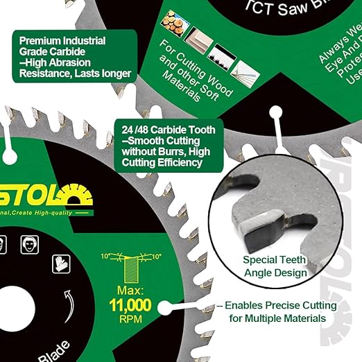 Circular Saw Blade 5-1/2 Inch - 24&48T ABT Wood Cutting Saw Blade with 5/8” Arbor for Wood, Plastic, Plywood, Particle Boards, Multilayer Boards(2 Pack)