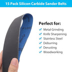 15 Pack 1-1/2 x 30 Inch Sanding Belts, Extra Fine Grit Silicon Carbide Sanding Belt, 5 Pcs Each of 600, 800, 1000 Grits Sander Belt for Knife Sharpening Woodworking