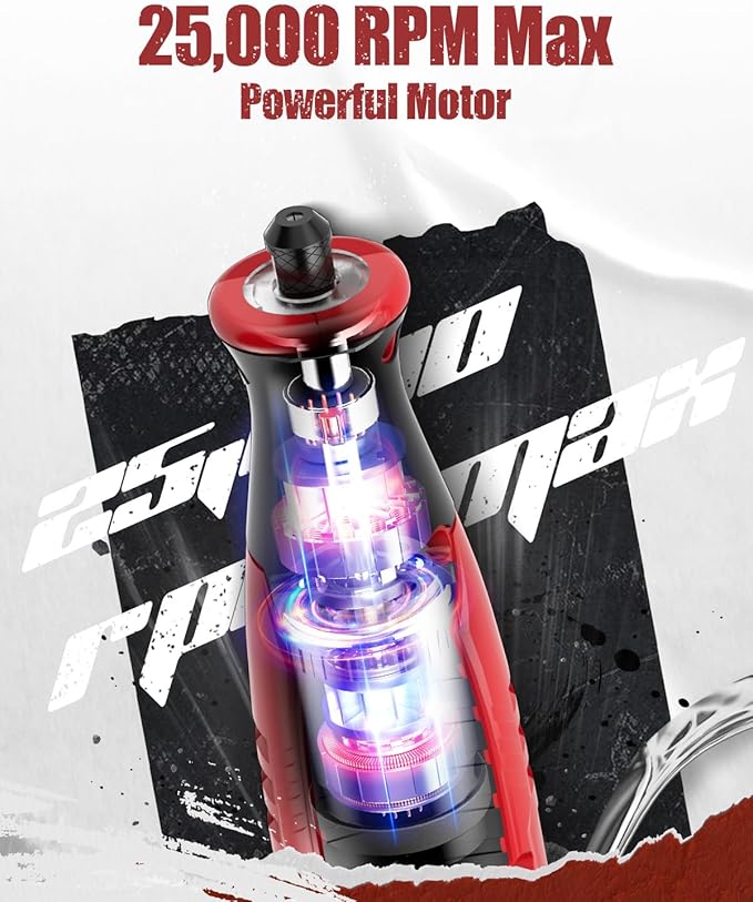 AVID POWER Cordless Rotary Tool 2.0 Ah 8V Rechargeable Rotary Tool, 4 Front LED Lights, 5 Speeds, 60 Pcs Rotary Accessories with Bag for Carving, Engraving, Sanding, Polishing and Cutting - Red