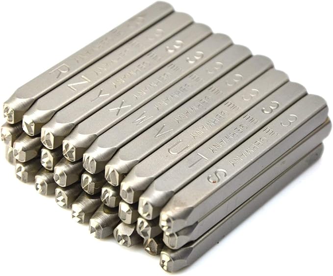 27pcs Heavy Duty Steel Stamp Uppercase Letter 1/16 1.5mm Hand Stamping Character Mark Code Alphabet Punch Kit for Bracelet Ring Jewelry Sheet Metal Plate Making Mold Die