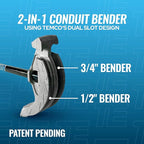 TEMCo 2 in 1 Dual Shoe Conduit Bender - 1/2" & 3/4" EMT, 1/2" Rigid - 2 Benders in 1 Tool