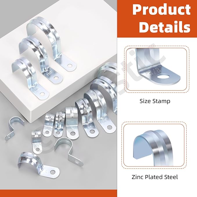 Tanstic 30Pcs 3/8 Inch EMT Pipe Strap Zinc Plated Steel One Hole Strap Conduit Clamp Rigid Pipe Strap for Pipe Fixing