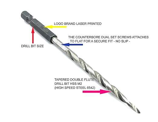 FTG USA Countersink Drill Bit Set 3 Pc #6 (9/64") with Tapered Drill Bits for Woodworking