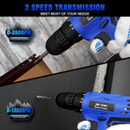 Jar-Owl 21V Cordless Drill, 350 in-lb Torque, 0-1350RMP Variable Speed, 10MM 3/8'' Keyless Chuck, 18+1 Clutch, 1.5Ah Li-Ion Battery & Charger for Home Tool Kit - Black & Blue