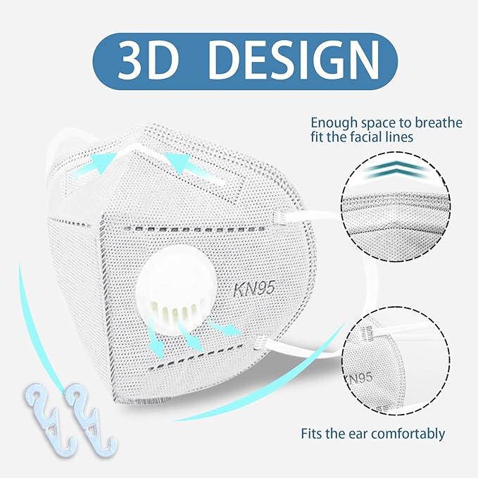 Dust Masks 20PCS, 7 Layers Filter Cover Against PM2.5 Sport Face Mask with One Breathing Valves