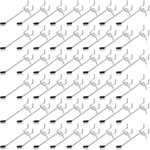 Moxweyeni 100 Pcs Pegboard Hooks Peg Board Organizer Accessories Holders Hanging Stainless Steel Display Wall Hooks for 1/8 and 1/4 Pegboard Wall for Garage Storage Tools(4 Inch)