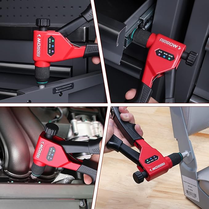 Arrow Rivet Nut Tool, 8" Rivet Nut Gun Kit Designed for Tight Space, Rivet Nut Setter with 3 Pcs Mandrels (8-32, 10-24, 1/4-20), 75 Pcs Rivnuts and 3 Pcs Drills, Sturdy Case Packed