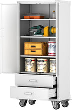 Aobabo Metal Storage Cabinet with 2 Large Drawer, Lockable Steel Storage Cabinet with 3 Adjustable Shelves, for Home, Office, Garage, Classroom, White, Assembly Required