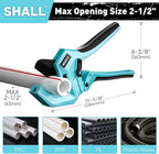 SHALL PVC Pipe Cutter, Cuts up to 2-1/2”, Heavy-Duty Aluminum Ratchet Pipe Cutter Tool for PVC, PPR, PE, PEX, Plastic Hoses & Plumbing Pipes, Fast Pipe Tube Cutters with High Performance SK5 Blade