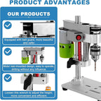 Mini Benchtop Drill Press with Work Light | Rear-Mounted 795 Motor, Small Bench Drilling Machine for Woodworking, Jewelry & Crafts, B10 Chuck, Motor & Belt Guard