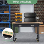 48'' Adjustable Workbench, Heavy Duty Workbench with Drawer, Power Outlet and Lockable Wheels, 2000 LBS Capacity, Work Table Suitable for Office, Garage, Workshop
