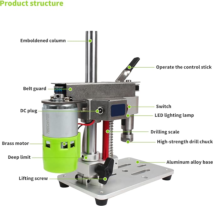 RATTMMOTOR DIY Benchtop Drilling Machine 110V-220V, Mini Desktop Variable Speed Drill Press 12mm Stroke, 3000RPM 795 Motor with Bench Vise Clamp, ER11 Collet for CNC Machining