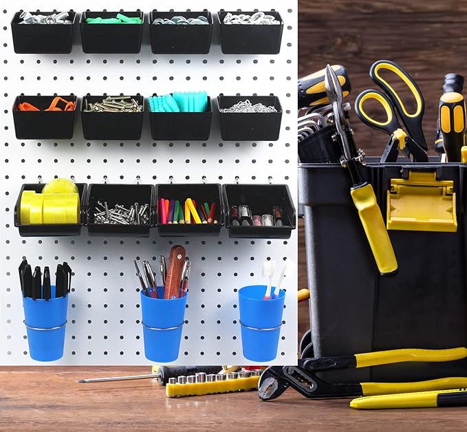Pegboard Bins Pegboard Cups 15 Packs Set with Peg Hooks Assortment Cups with Hooks Assortment Bins Accessories for Garage Craft Workshop Workbench