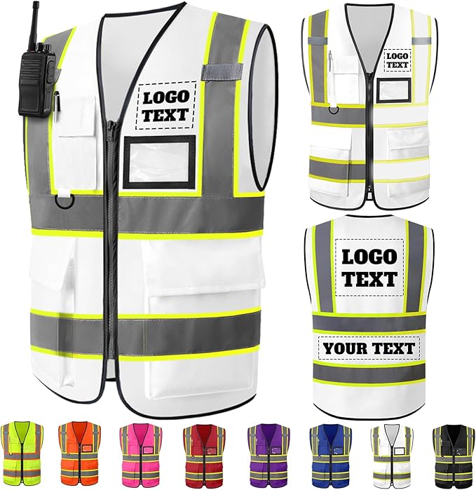 Custom Safety Vest Logo High Visibility Work Vests for Men Customize Hi Vis Reflective Construction Workwear