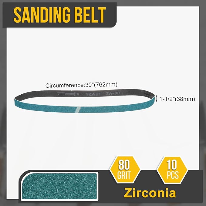 1-1/2 x 30 Inch Sanding Belt, 10 Pcs 80 Grit Zirconia Knife Sharpener Belts Work Sharpening for Belt Sander Knife Carving Tool Metal Working