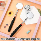1 Pcs Telescoping Inspection Mirror Mechanics Automotive Tool with Long Handle Extendable Mirror on a Stick for Technicians Mechanics Contractors Checking Observation(Black,50mm Round)