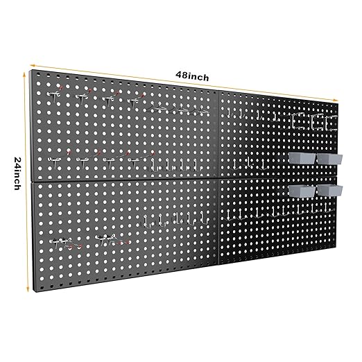 4x2ft Metal Pegboard Kit for Tools Storage, Black Pegboard Wall Organizer with Hooks and Pegboard Bins