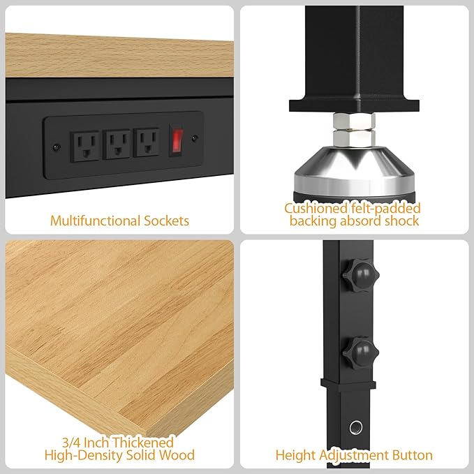 48" Adjustable Workbench,Heavy-Duty Work Table,3000 LBS Load Capacity Particleboard Hardwood Workstation Outlets with Power Strips and Fixed feet,for Workshop, Garage