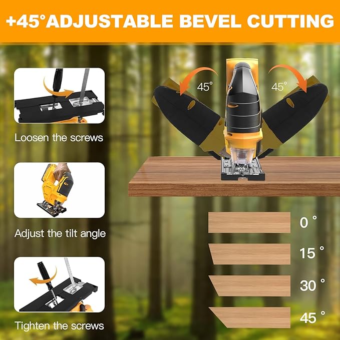 Jig saw compatible with Dewalt 20V Battery (Battery not Included) Cordless Jigsaw with LED Work Light, 0°- 45° Bevel Cuts, 3 Orbital Settings for Straight/Curve/Bevel/Circle Cutting