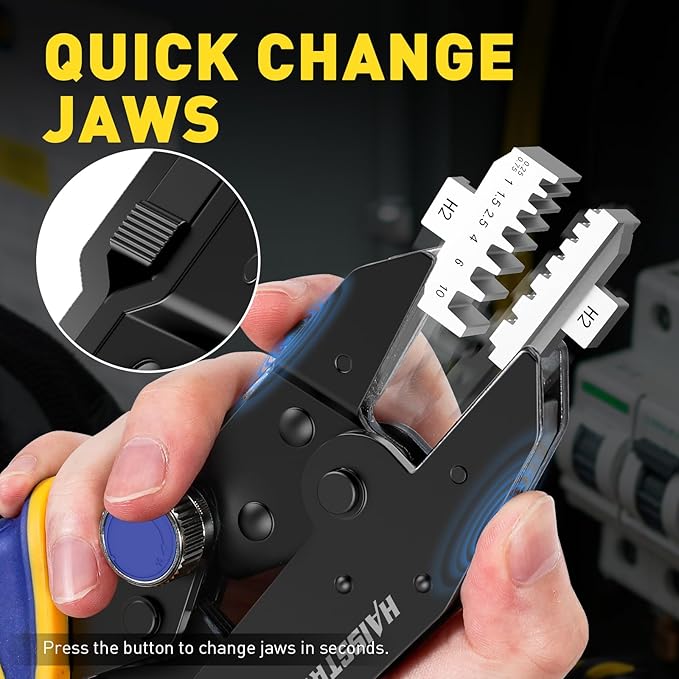 haisstronica Quick Change Jaws Crimping Tool for Ferrule Terminals AWG 24-8 Ratcheting Wire Crimper & Terminals - H2