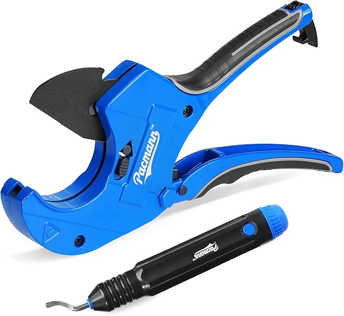 PVC Pipe Cutter, Up to 2-1/2", Ratchet Pipe Cutter Heavy-Duty, Pex Cutting Tool for Cutting PEX, PVC, PPR Plastic Hoses and Plumbing Pipe with Deburring Tool