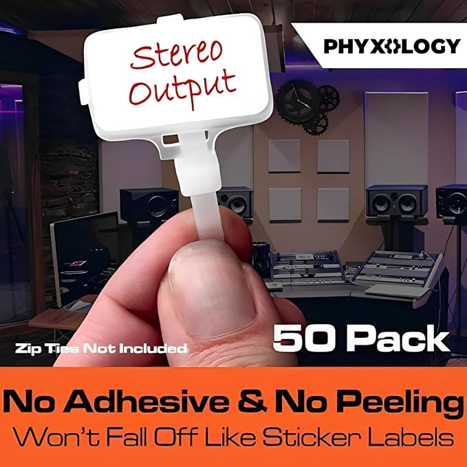 Heavy Duty Zip Tie Labels for Cables and Cords, 50Pk. Durable, Protective Box Attaches to Zip Ties for Cord and Cable Organization. Best Reusable Wire Management Ties. Includes Easy Write Inserts