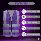 A-SAFETY High Visibility Mesh Safety Reflective Vest with Pockets and Zipper,Hi Viz Work Vest for Men Women (Purple Mesh XL)