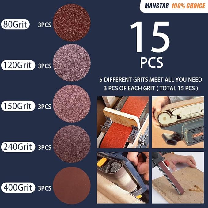 15 Pcs 3 x 18 Inch Assorted Aluminum Oxide Sanding Belt,80/120/150/240/400 Grit